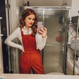 Burnt orange corduroy, wide leg dungarees/ overalls